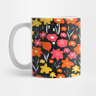 Flower Field Pink Red Yellow on Black Mug